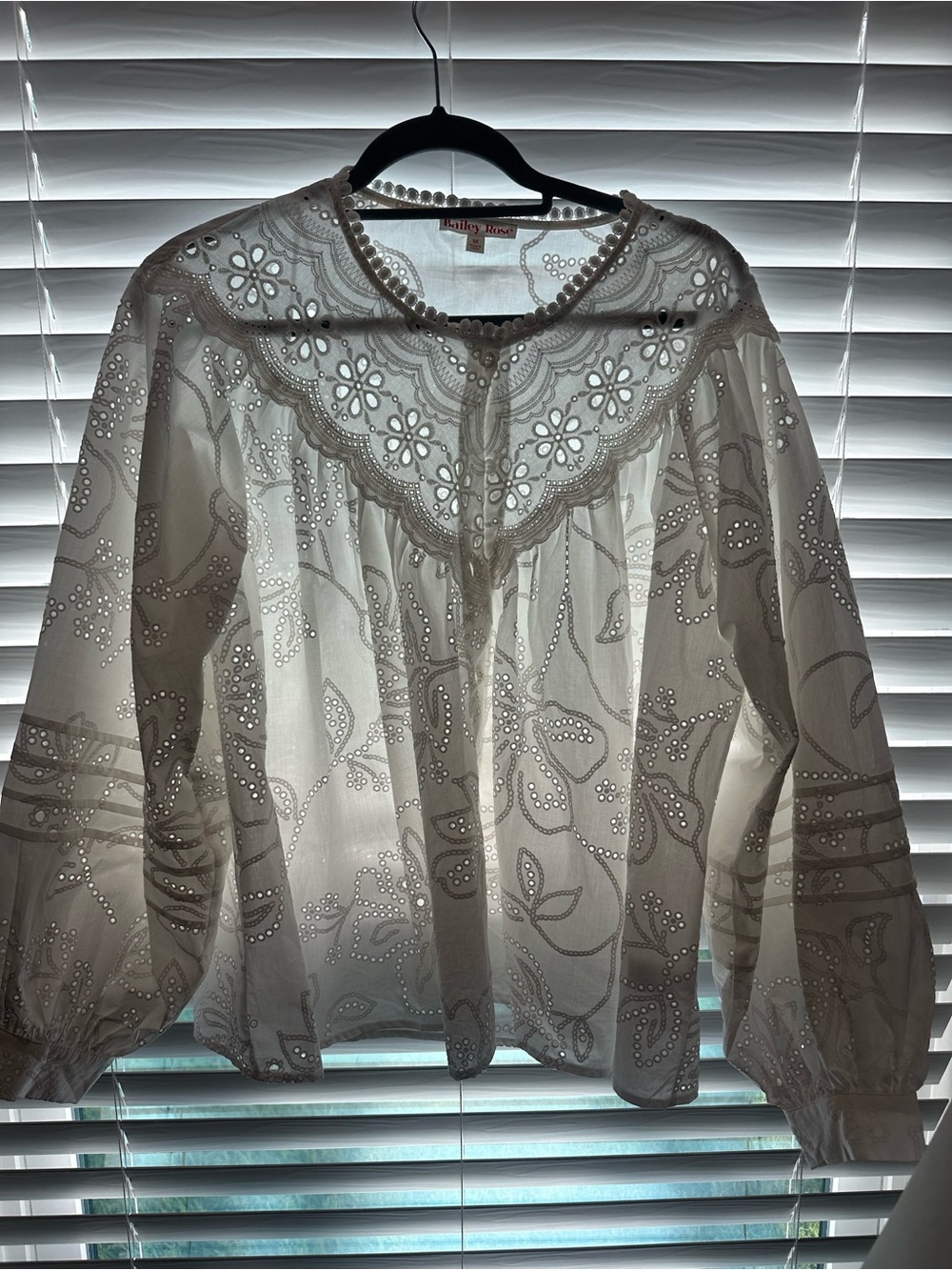 Medium Bailey Rose Eyelet Lace Yoke White Peasant Blouse